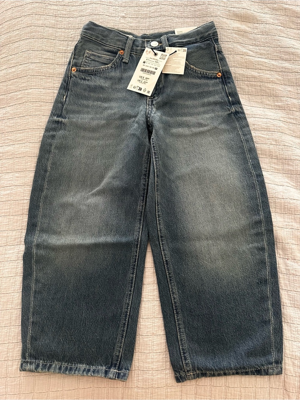 ZARA Wide Leg Crop Jeans in Faded Dark Blue for Kids
